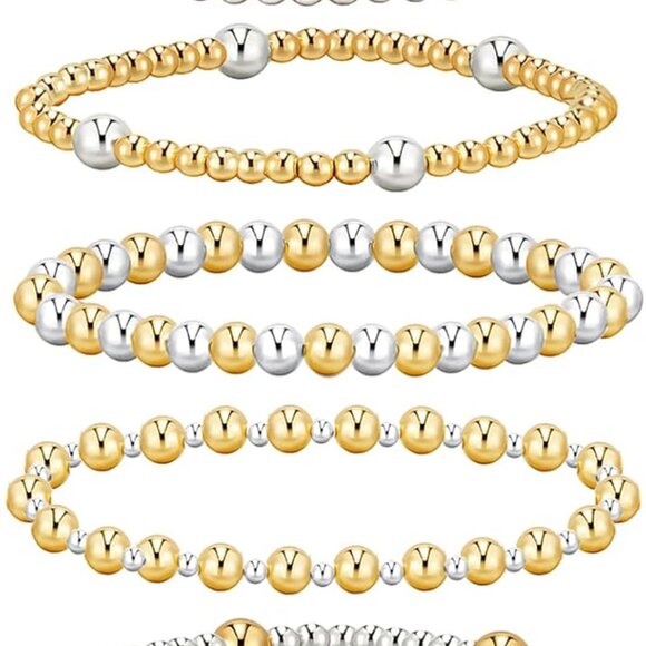 7-Piece Gold Beaded Bracelet Set for Women Elastic Stretch Jewelry Gift - Picture 1 of 7